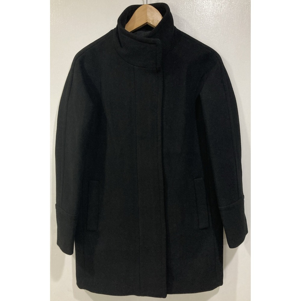 J.Crew Factory City Coat Wool Blend Coat Black Women's Size 0 AB945 Zip Up NWT
